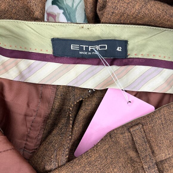 Etro | Brown Wool Blend Pants | IT 42 (US 8) - Picture 3 of 7
